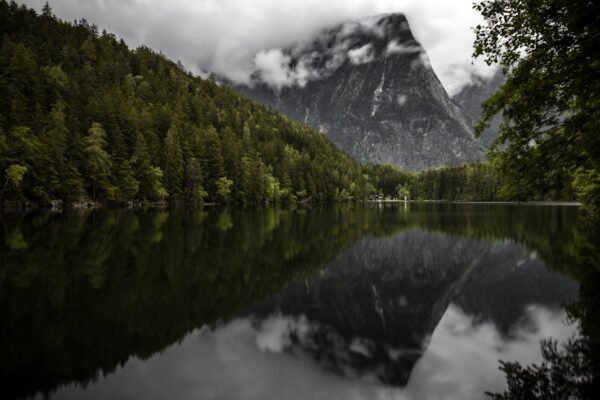 Lake Reflections - A breathtaking view of Lake Plansee with mountai #12627128