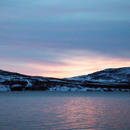 Mountain Landscapes - Peaceful winter sunset over Laksvatn Fjord, Trom #20426545