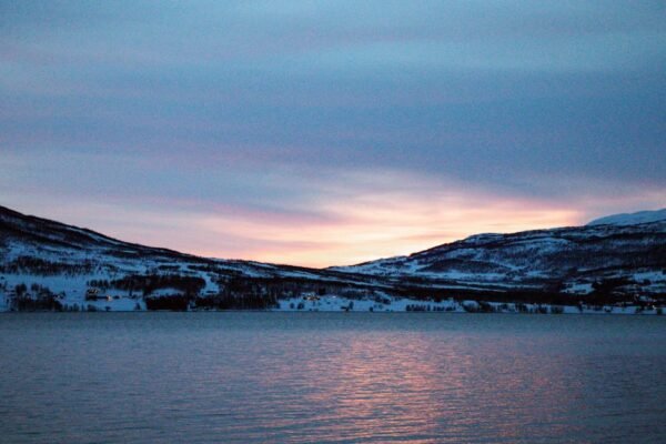 Mountain Landscapes - Peaceful winter sunset over Laksvatn Fjord, Trom #20426545