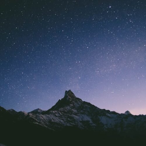 Mountain Landscapes - Starry night sky over snow-capped Annapurna rang #2085998