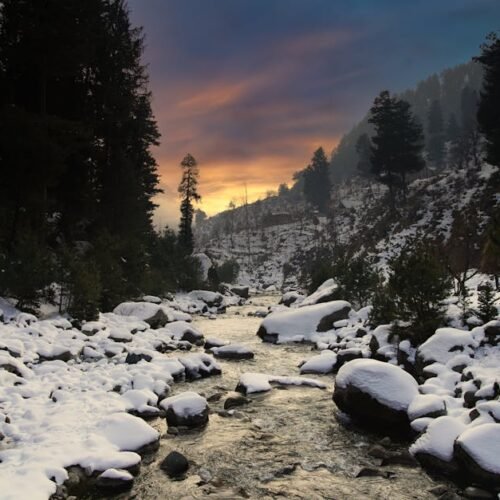 Forest Nature - Serene winter sunset over a snow-covered landsca #30209448