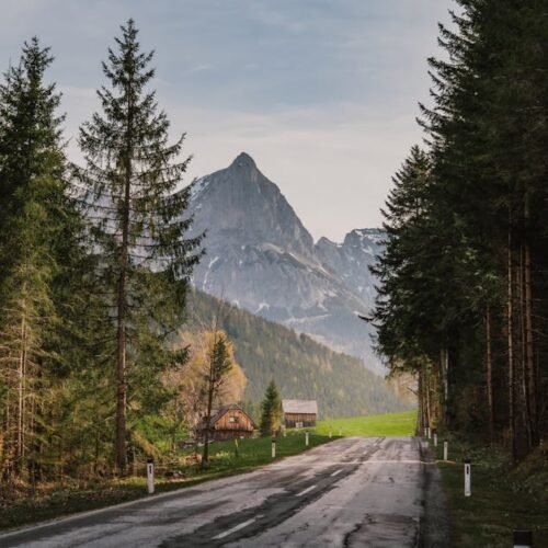 Mountain Landscapes - A picturesque mountain road winding through an a #32001916