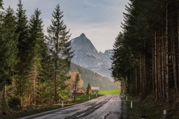 Mountain Landscapes - A picturesque mountain road winding through an a #32001916