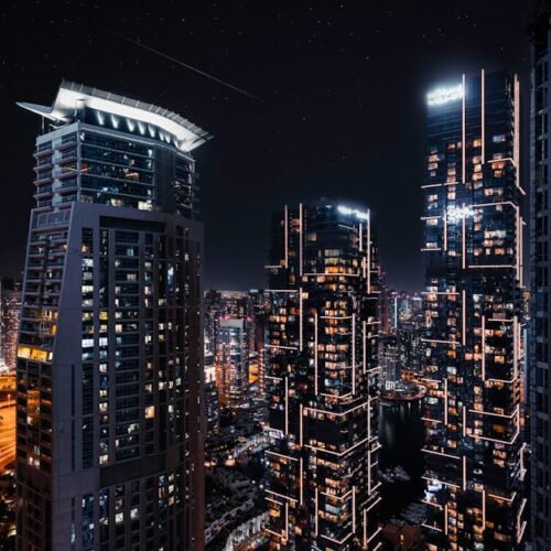 Lake Reflections - Stunning view of Dubai's modern skyline at night #4201659